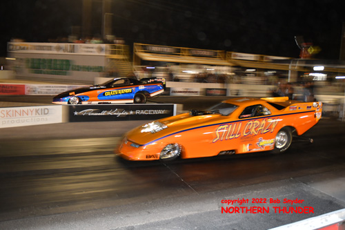 Clay Cunningham - 'Still Crazy' (near lane) 
vs Randy Meueller - 'Crazy Randy' (far lane)